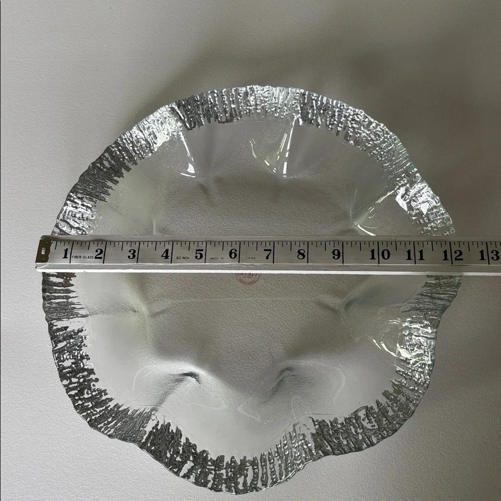 Vietri Rufolo Glass Platter in Platinum Ruffles Shimmer Entertaining Holiday